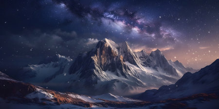 Mountain landscape with stars and milky way. 3d renderingの素材