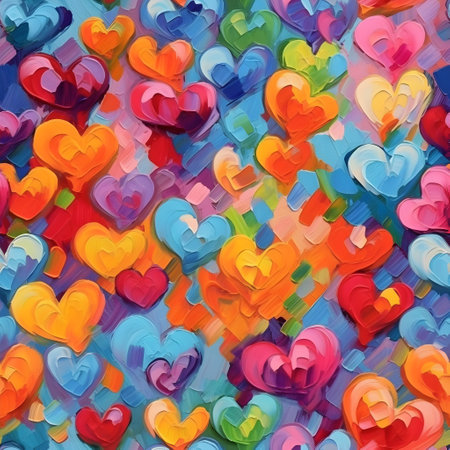 abstract background with multicolored hearts in the style of oil paintingの素材