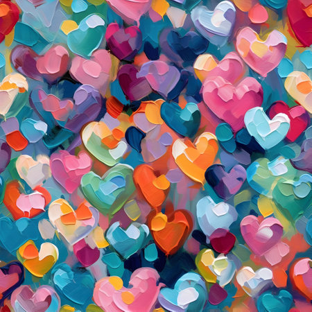 colorful hearts painted on canvas for valentine's day backgroundの素材