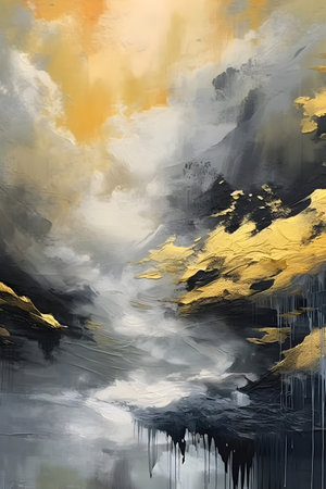 abstract background - watercolor painting in black and yellow tones.の素材