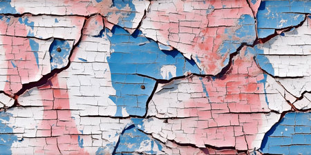 Old blue cracked paint on a wooden wall. Abstract background for design.の素材