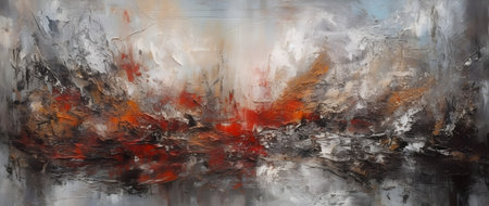 abstract oil painting on canvas with red, orange and black colorsの素材