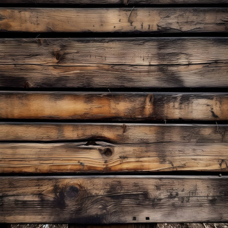 Wooden wall texture background. Old wood planks with knots.の素材