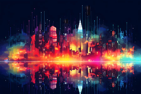 Abstract background with futuristic cityscape.の素材