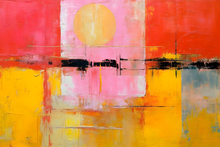 abstract background painting with yellow, red, orange and blue colorsの素材