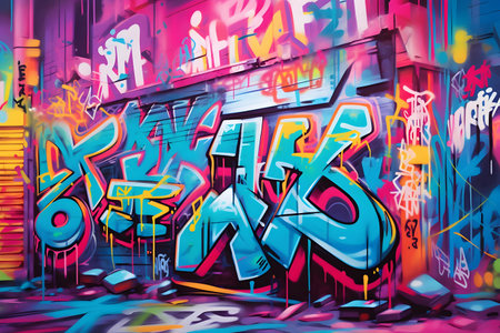 Graffiti on the walls of a building in New York City.の素材