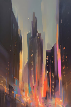 Digital painting of a skyscraper in New York City, USA.の素材