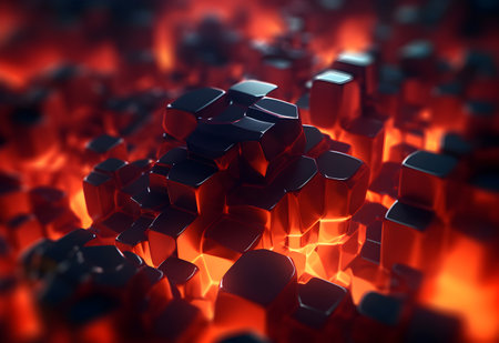 Abstract 3d rendering of chaotic hexagons. Computer generated background.の素材