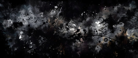 Abstract black and white grunge background with watercolor splashes and stainsの素材