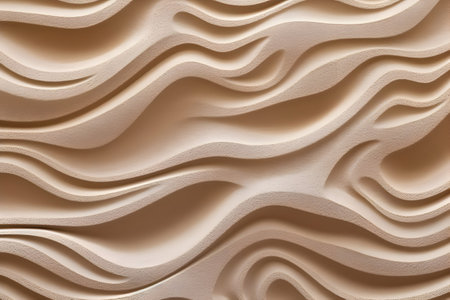 3d rendering of abstract wavy surface with waves in beige colorの素材