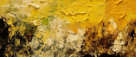 abstract oil painting background texture yellow and black colors on canvas with brush strokesの素材