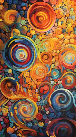 abstract colorful background with circles and spirals. 3d illustrationの素材