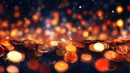 Falling gold coins on bokeh background. 3D renderingの素材