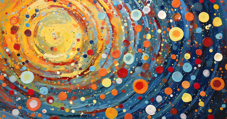 abstract colorful background from circles and dots in the form of a spiralの素材