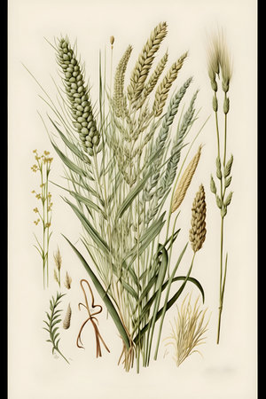 Ears of wheat on a white background. Hand-drawn illustration.の素材
