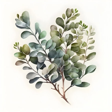 Watercolor eucalyptus branch. Hand drawn illustration.の素材