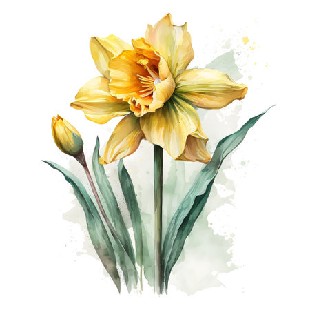 Watercolor daffodils. Hand drawn illustration isolated on white backgroundの素材