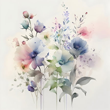 Watercolor illustration of a bouquet of colorful flowers, handmade.の素材