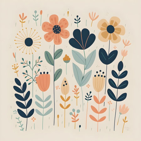 Floral background with hand drawn flowers and plants.の素材