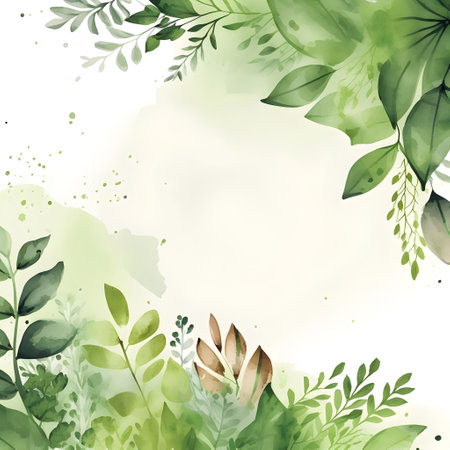 Watercolor background with green leaves. Illustration for your design.の素材