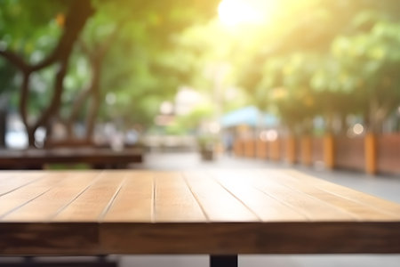 Empty wooden table and Coffee shop blur background with bokeh image.の素材
