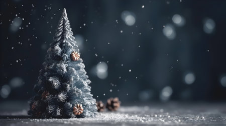 Christmas tree on a dark background with snowflakes and bokehの素材