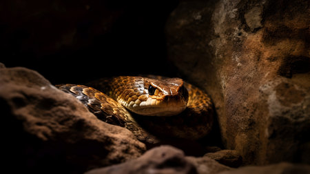 Close up of a Corn snake in a stone cave, Thailand.の素材