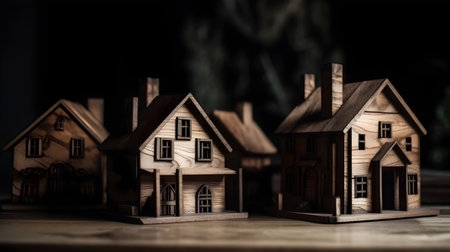 Miniature wooden houses. Real estate concept. Selective focus.の素材