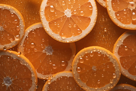 Slices of orange and lemon with water drops, closeupの素材