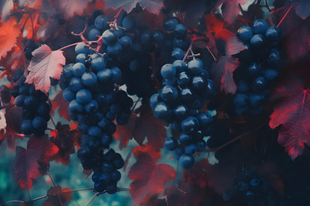 Bunch of red grapes in the vineyard, vintage tonedの素材