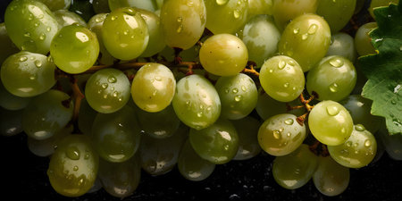 Grapes with water drops on black background. Close up.の素材