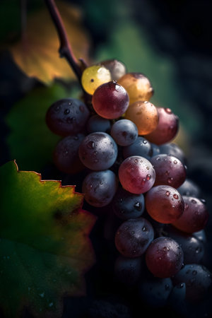 Close up of a bunch of red and white grapes with water dropsの素材
