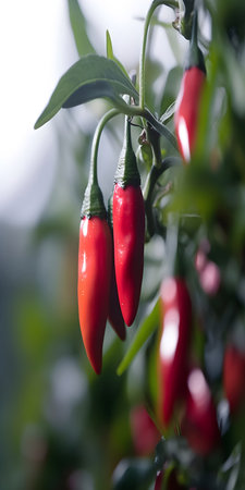 Red hot chili peppers growing in the garden. Selective focus.の素材