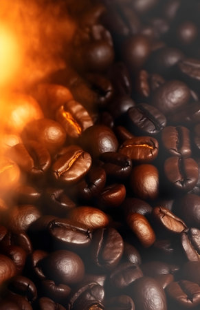 Coffee beans on a dark background. Close-up.の素材