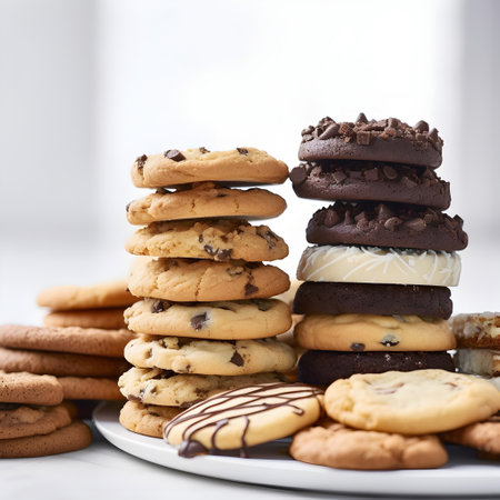 Stack of assorted cookies on a white background. Selective focus.の素材