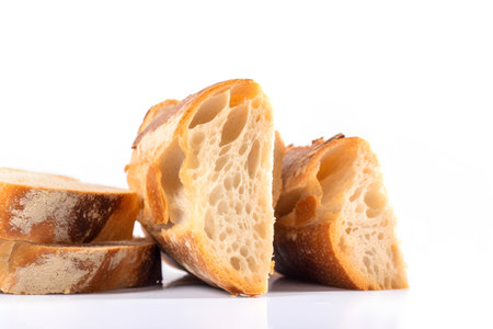 Sliced baguette isolated on white background, close upの素材