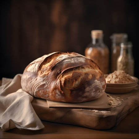 Freshly baked bread on a wooden table. Selective focus.の素材