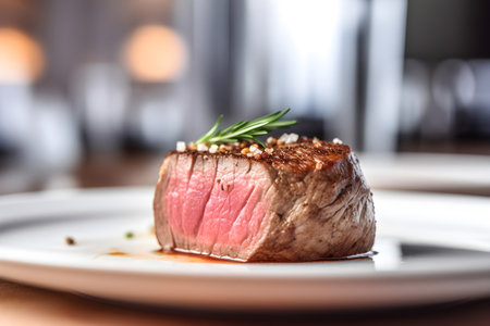 Grilled beef steak with rosemary on white plate, closeupの素材