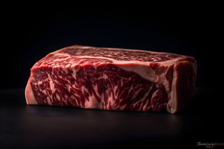 Raw fresh wagyu beef steak on black background with copy spaceの素材
