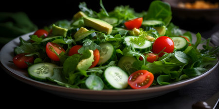 Healthy salad with avocado, cucumber, tomato and arugulaの素材