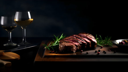 roast beef with rosemary and white wine on a dark backgroundの素材