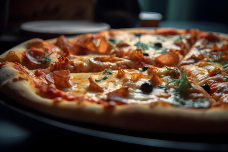 Pizza with mozzarella cheese, olives and tomato sauceの素材