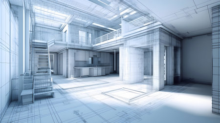 sketch design of interior living room,3dwire frame renderの素材