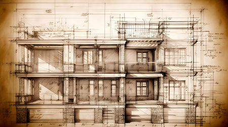 Architectural abstract background. 3D rendering double exposure tonedの素材