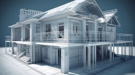 3d rendering of a modern house with a roof made of glassの素材