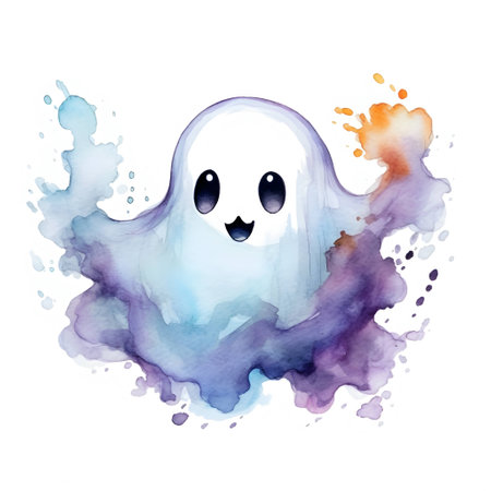 Watercolor ghost on white background. Hand drawn watercolor illustration.の素材