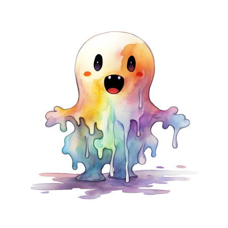 watercolor illustration of a cute cartoon jellyfish on a white backgroundの素材