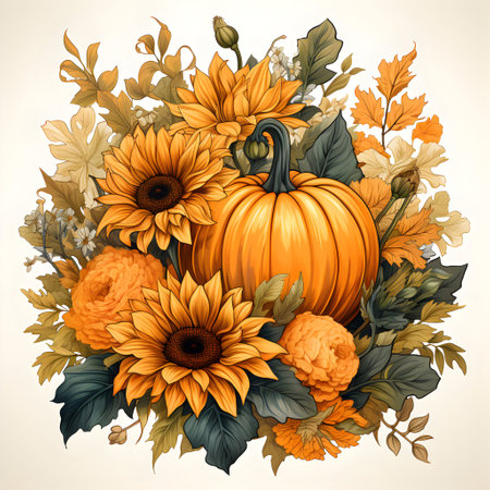 Autumn bouquet with pumpkins and flowers.の素材