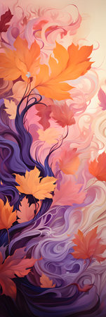 Autumn background with maple leaves and swirls.の素材