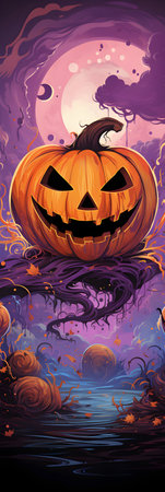 Halloween background with pumpkins in the water.の素材